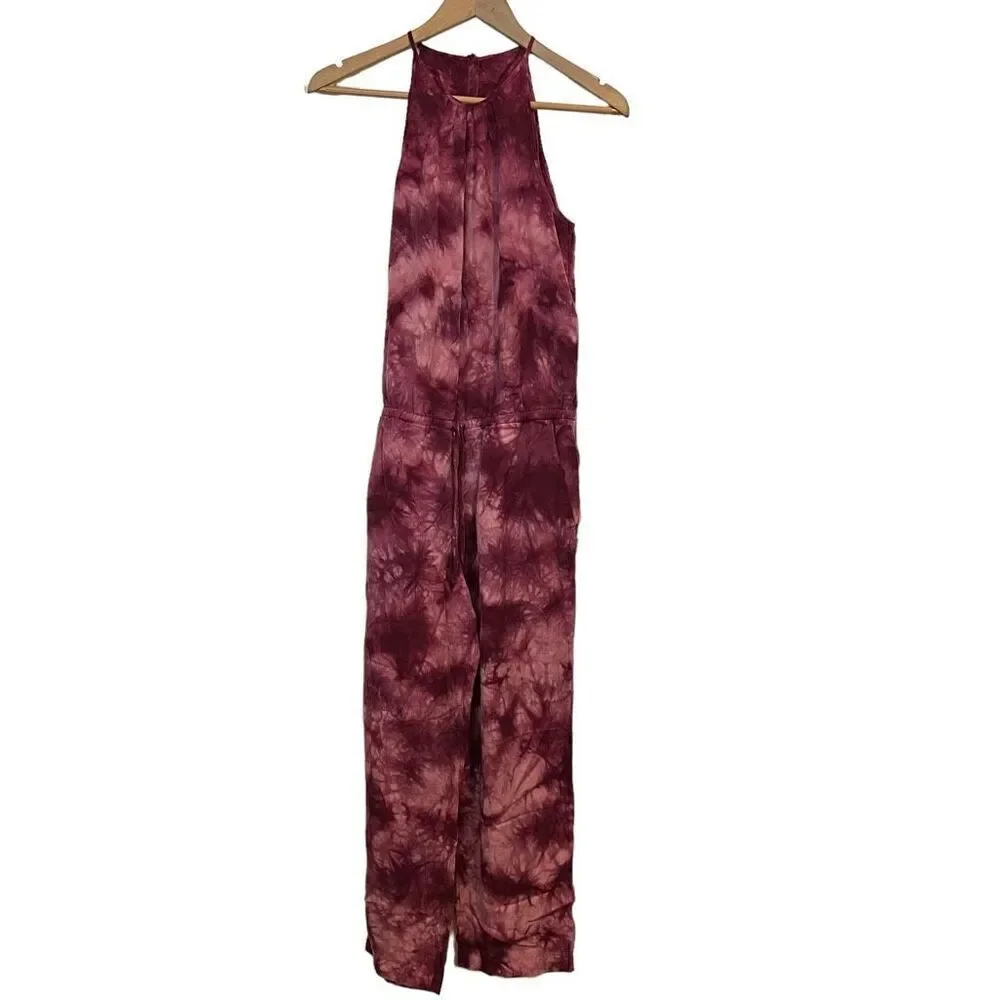 Cloth & Stone Tie Die Halter Top Jumpsuit Pantsuit Romper Burgundy Size S